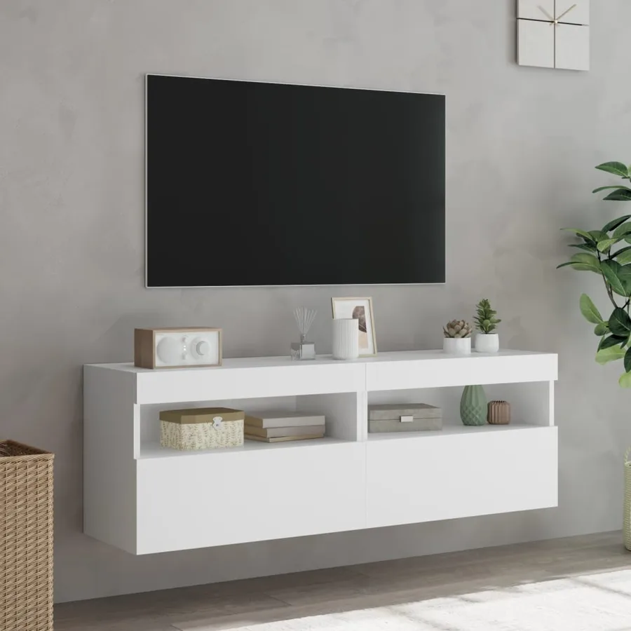 Meubles TV muraux avec lumières LED 2 pcs blanc 60x30x40 cm - 5