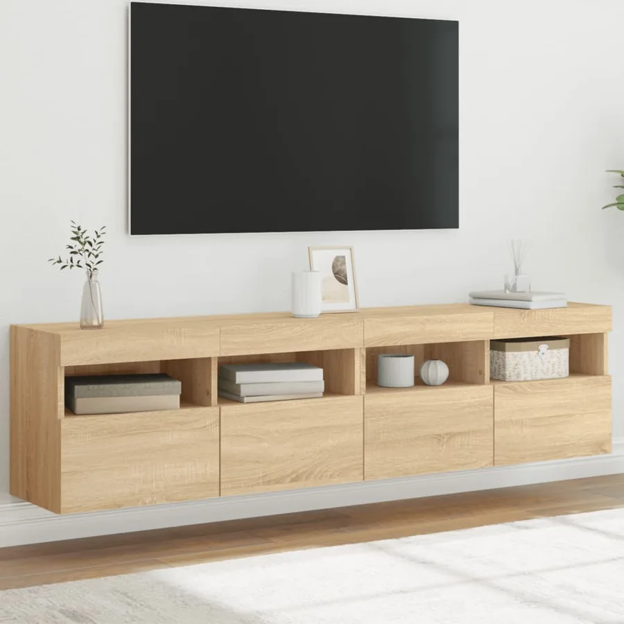 Meubles TV muraux lumières LED 2 pcs chêne sonoma 80x30x40 cm
