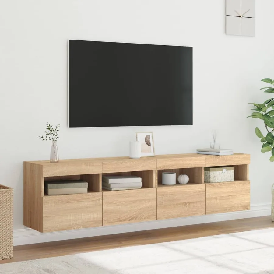 Meubles TV muraux lumières LED 2 pcs chêne sonoma 80x30x40 cm - 5