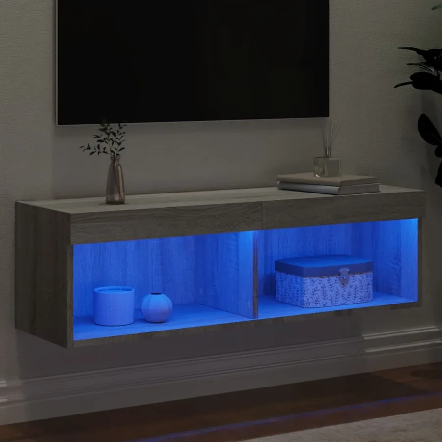 Meuble TV avec lumières LED sonoma gris 100x30x30 cm - 4