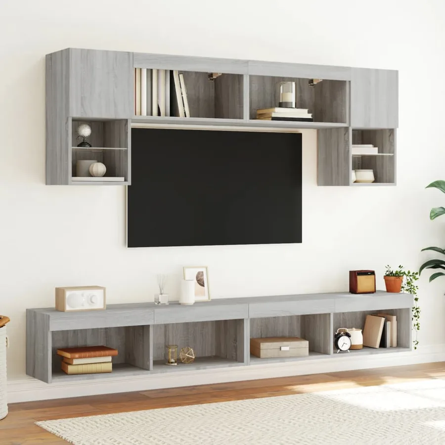 Meuble TV avec lumières LED sonoma gris 100x30x30 cm - 5