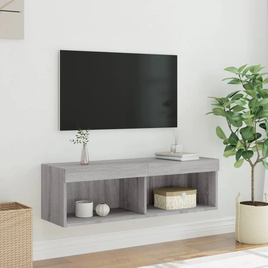 Meuble TV avec lumières LED sonoma gris 100x30x30 cm - 6