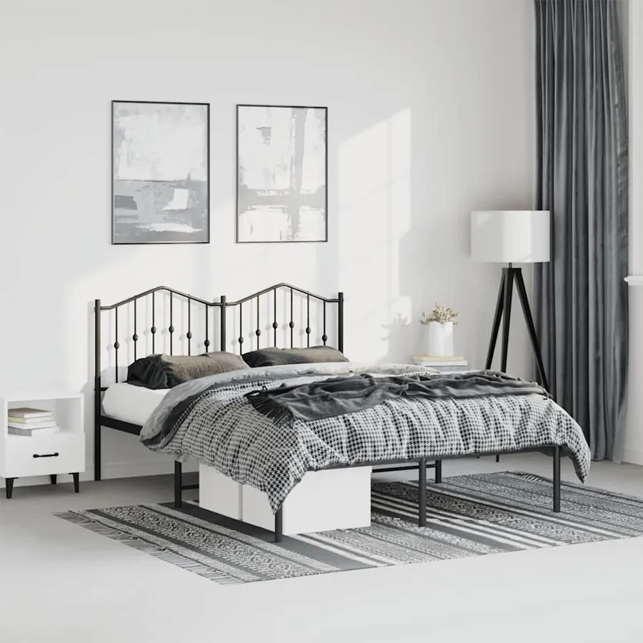 Cadre de lit métal sans matelas avec tête de lit noir 150x200cm