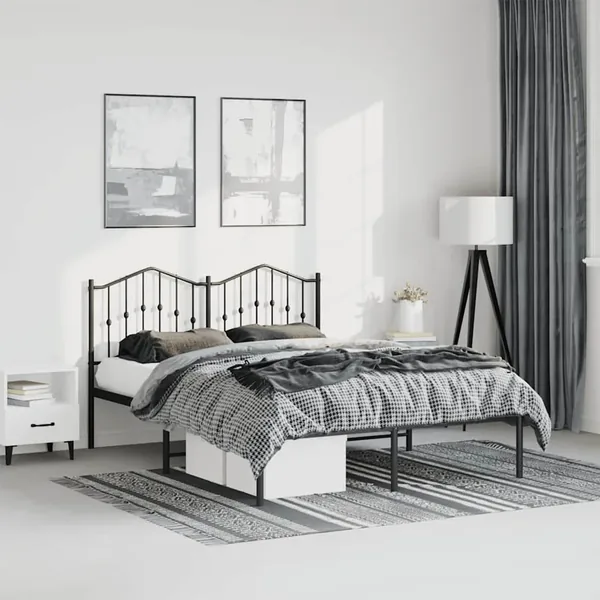 Cadre de lit métal sans matelas avec tête de lit noir 150x200cm