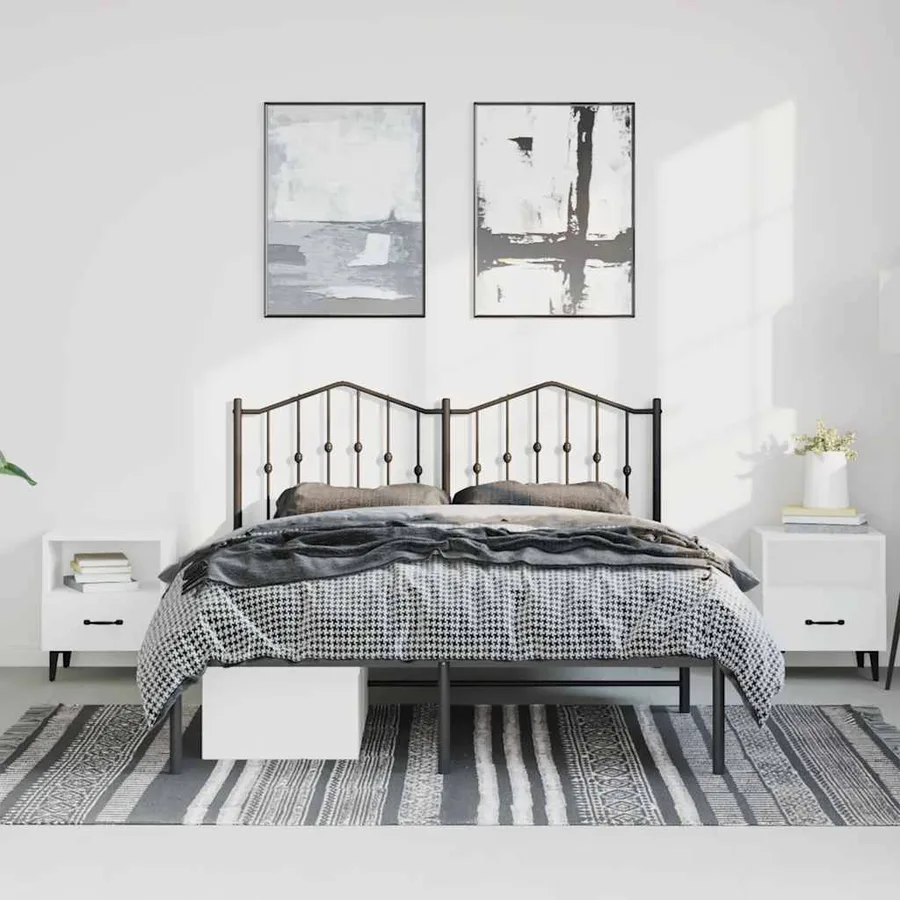 Cadre de lit métal sans matelas avec tête de lit noir 150x200cm - 3