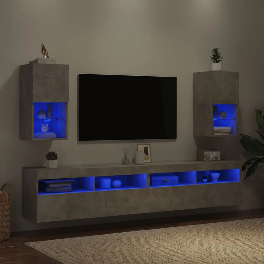 Meubles TV avec lumières LED 2 pcs gris béton 30,5x30x60 cm - 4