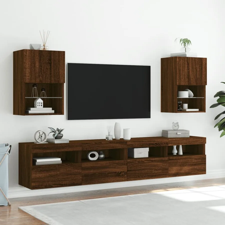 Meuble TV avec lumières LED chêne marron 40,5x30x60 cm - 3