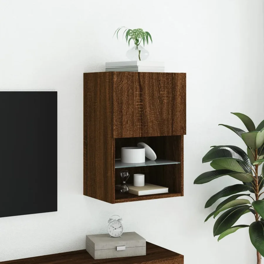 Meuble TV avec lumières LED chêne marron 40,5x30x60 cm - 4