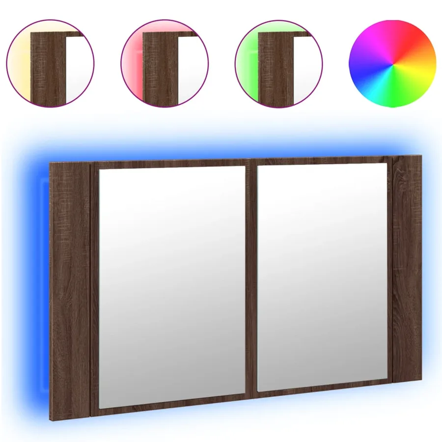 Armoire à miroir à LED de bain chêne marron 80x12x45 cm - 2