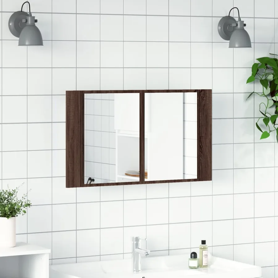 Armoire à miroir à LED de bain chêne marron 80x12x45 cm - 3