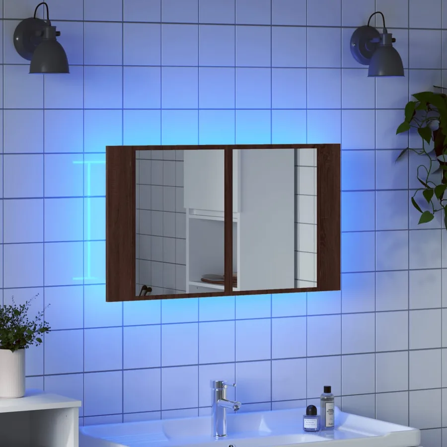 Armoire à miroir à LED de bain chêne marron 80x12x45 cm - 4