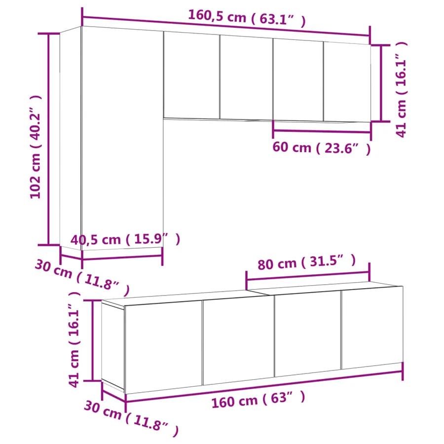 Unités murales TV 5 pcs blanc bois d'ingénierie - 14