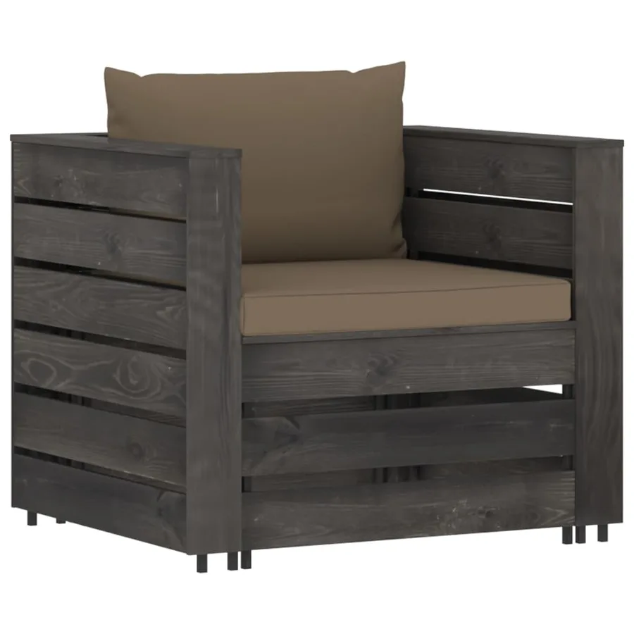 Salon de jardin 2 pcs avec coussins Bois imprégné de gris - 2