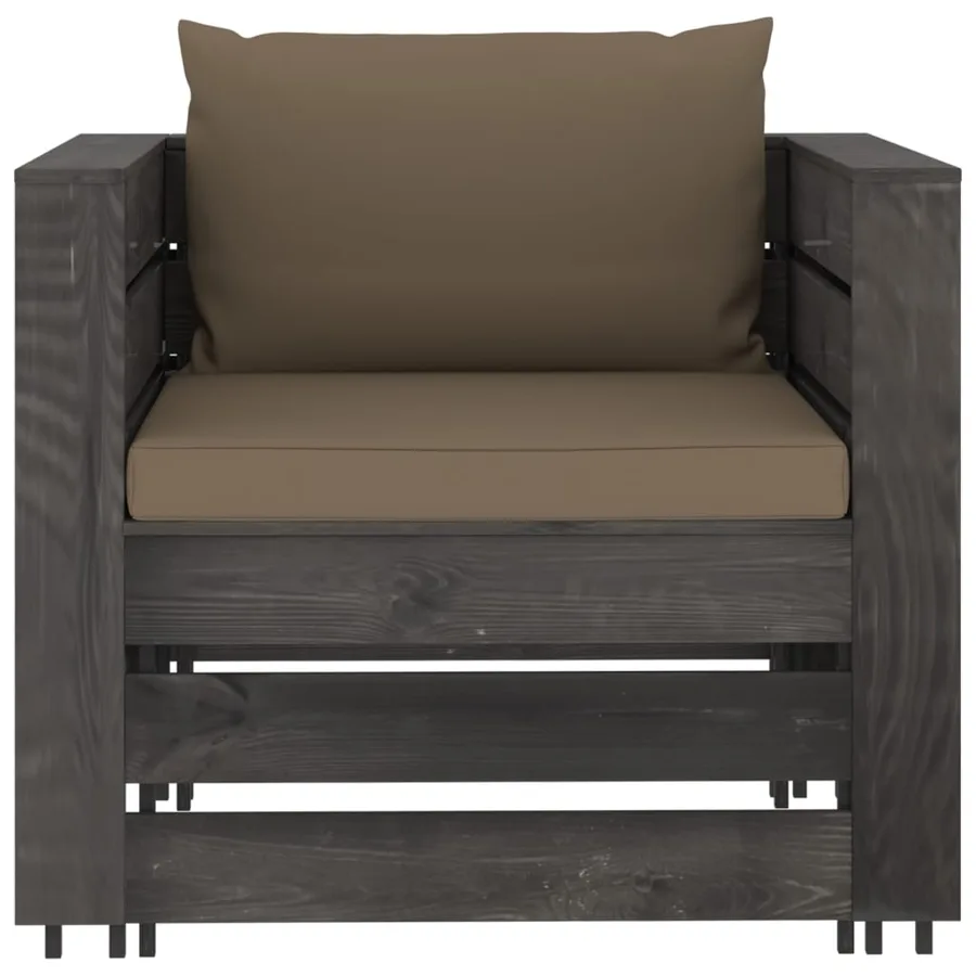 Salon de jardin 2 pcs avec coussins Bois imprégné de gris - 3