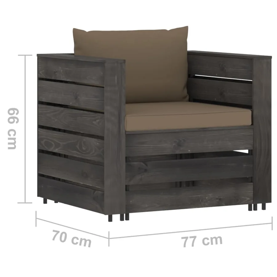 Salon de jardin 2 pcs avec coussins Bois imprégné de gris - 7
