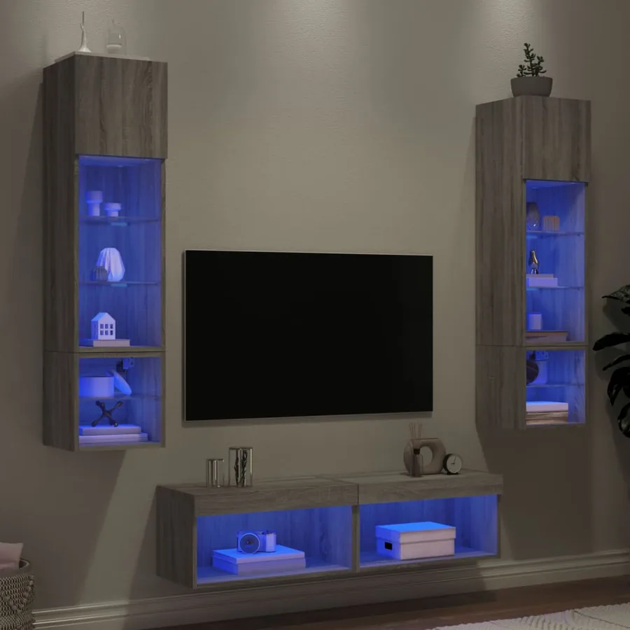 Unités murales TV avec LED 6 pcs gris sonoma bois d'ingénierie
