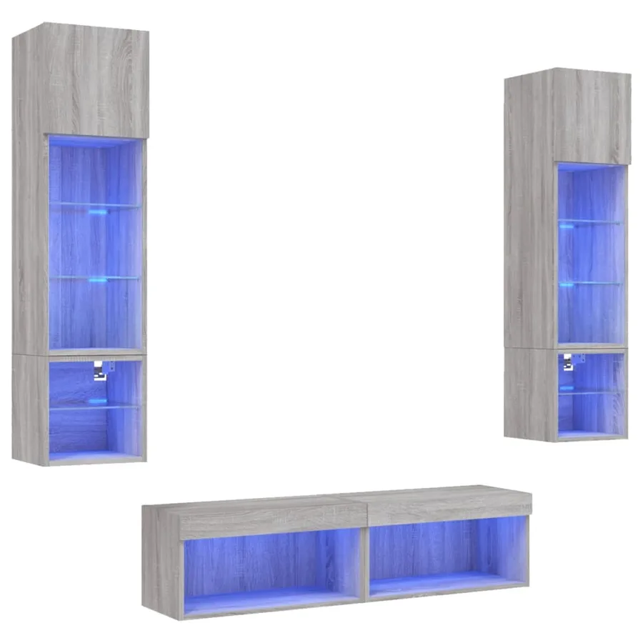 Unités murales TV avec LED 6 pcs gris sonoma bois d'ingénierie - 2