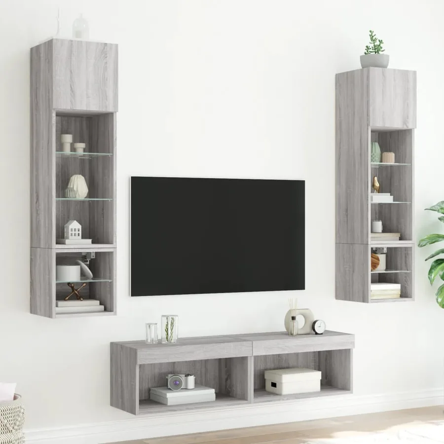 Unités murales TV avec LED 6 pcs gris sonoma bois d'ingénierie - 3