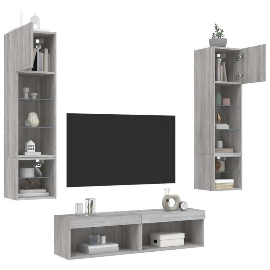 Unités murales TV avec LED 6 pcs gris sonoma bois d'ingénierie - 4
