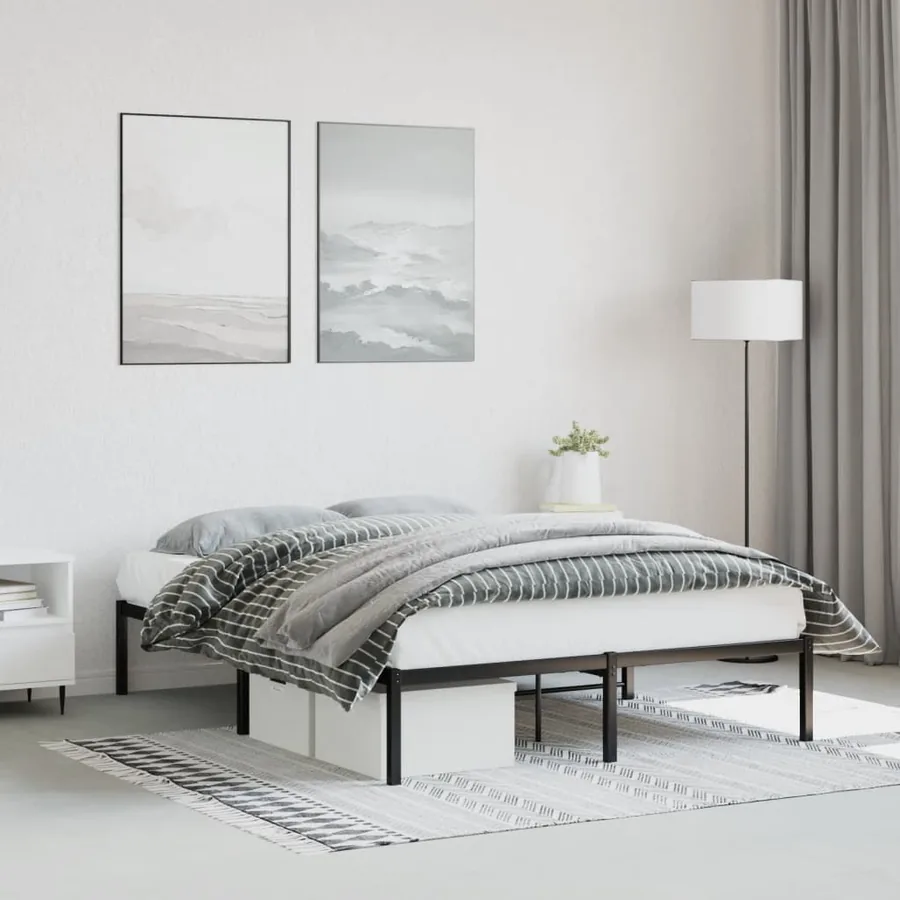 Cadre de lit métal sans matelas noir 140x200 cm