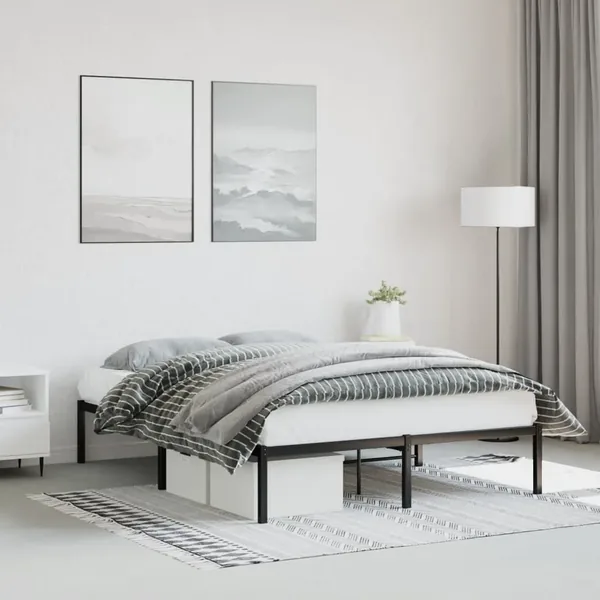 Cadre de lit métal sans matelas noir 140x200 cm