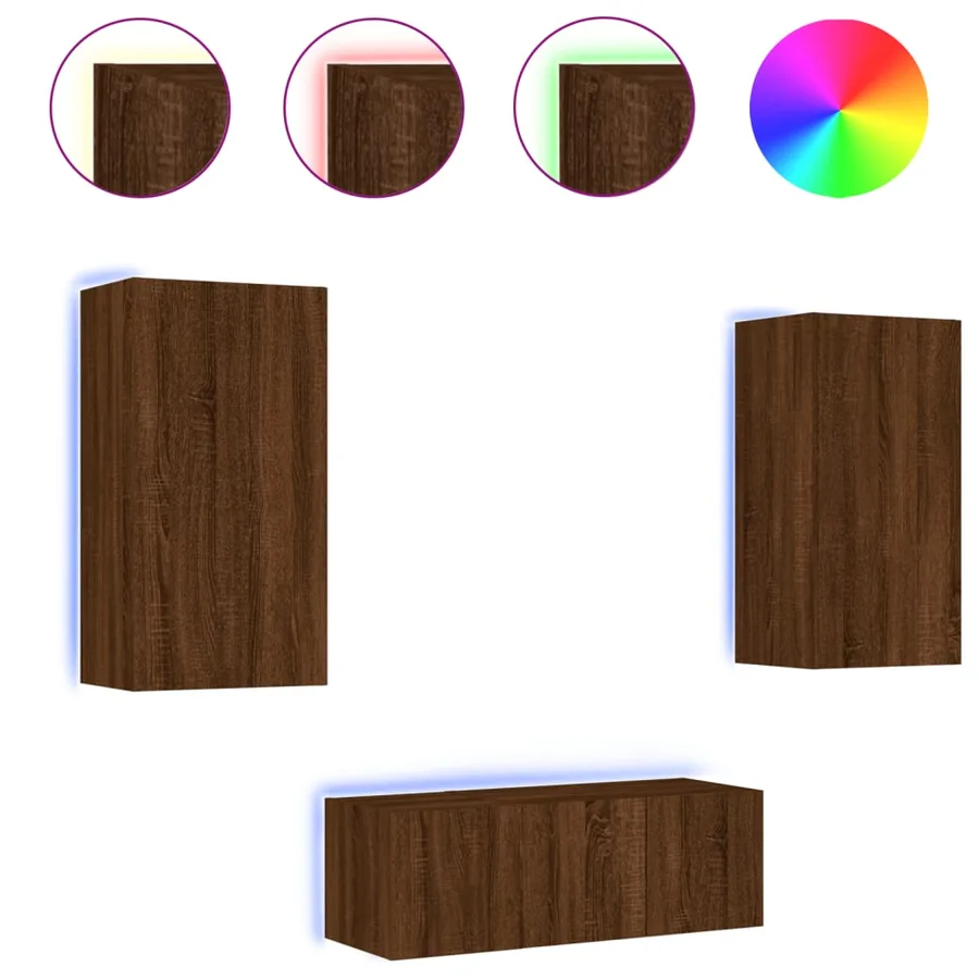 Unités murales TV avec LED 4 pcs chêne marron bois d'ingénierie - 2