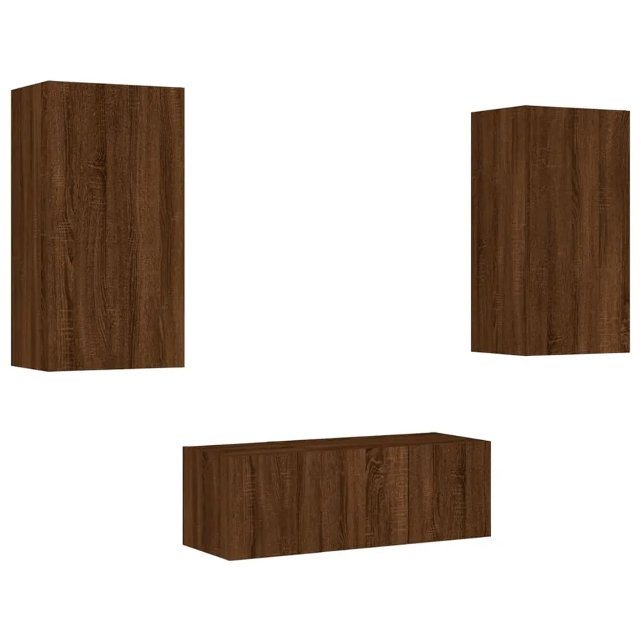 Unités murales TV avec LED 4 pcs chêne marron bois d'ingénierie - 3