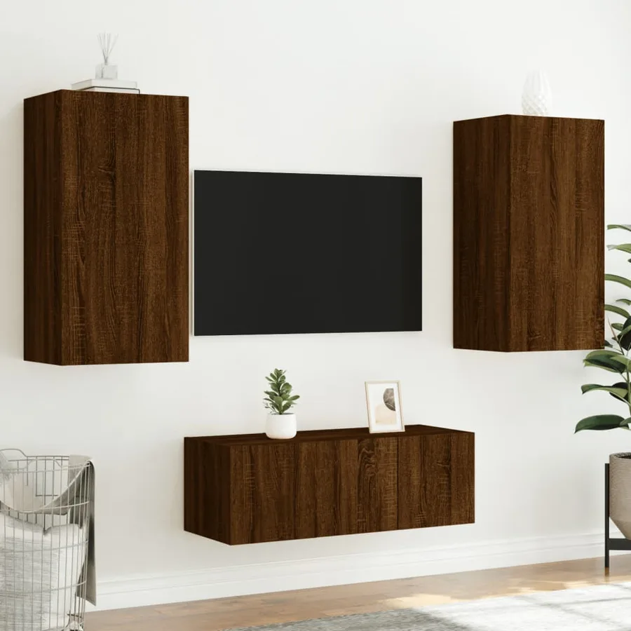Unités murales TV avec LED 4 pcs chêne marron bois d'ingénierie - 4
