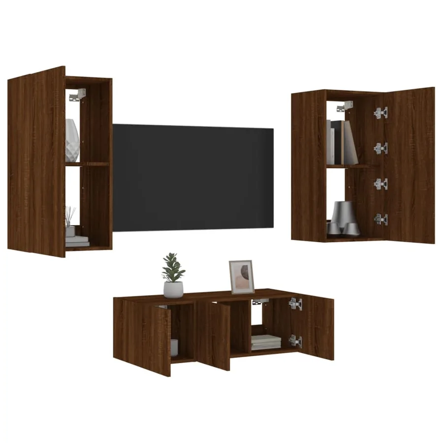 Unités murales TV avec LED 4 pcs chêne marron bois d'ingénierie - 5