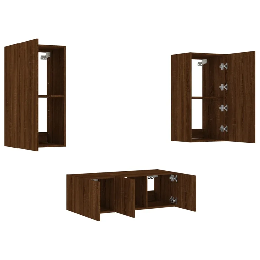 Unités murales TV avec LED 4 pcs chêne marron bois d'ingénierie - 6