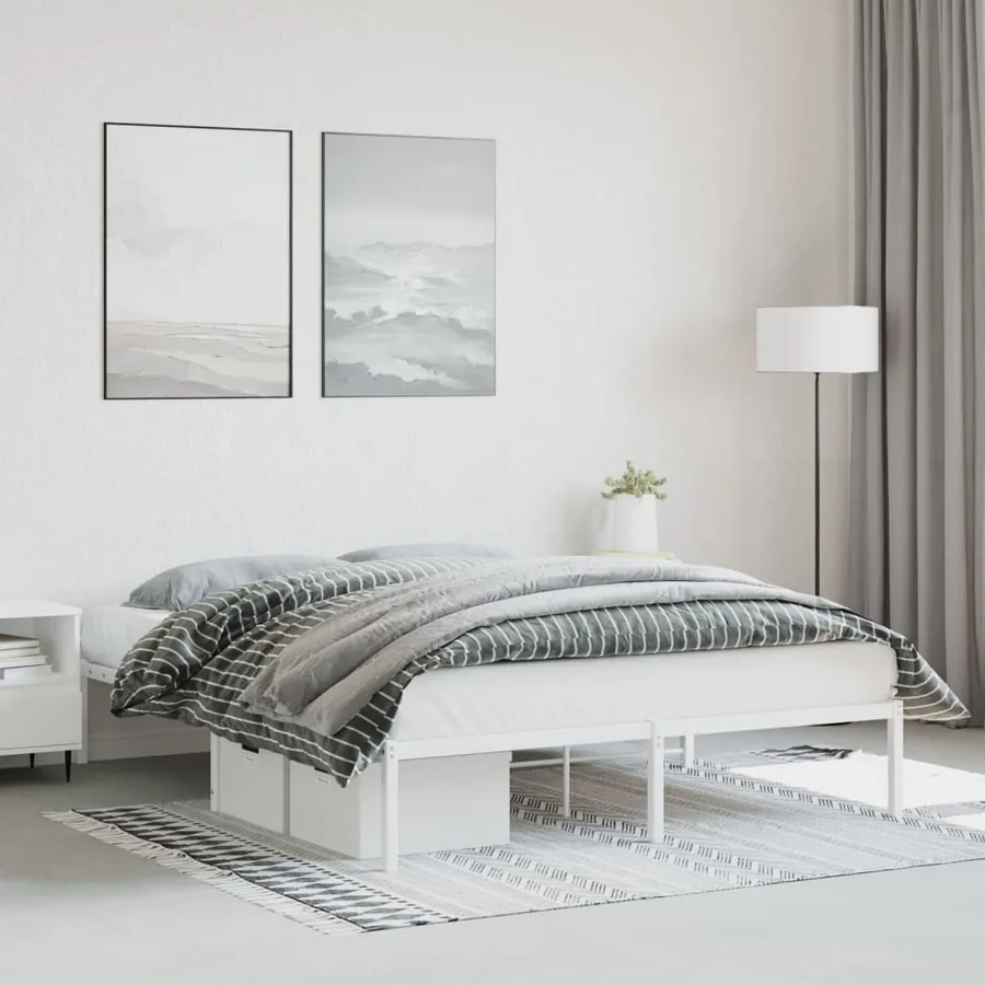 Cadre de lit métal sans matelas blanc 150x200 cm