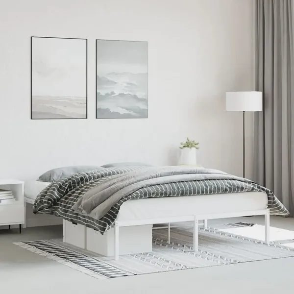 Cadre de lit métal sans matelas blanc 150x200 cm