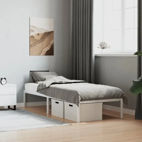 Cadre de lit métal sans matelas blanc 75x190 cm