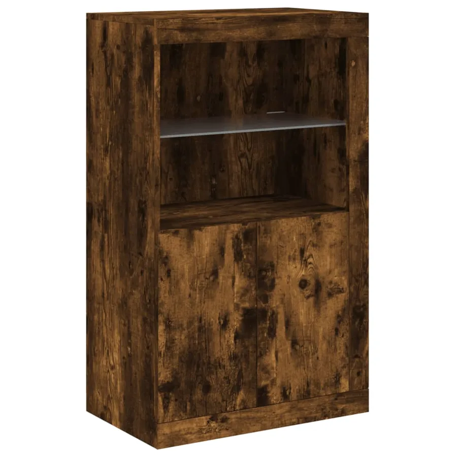 Buffet avec lumières LED chêne fumé 162x37x100 cm - 10
