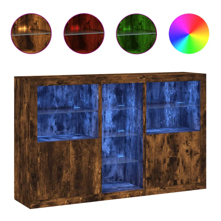 Buffet avec lumières LED chêne fumé 162x37x100 cm - 2