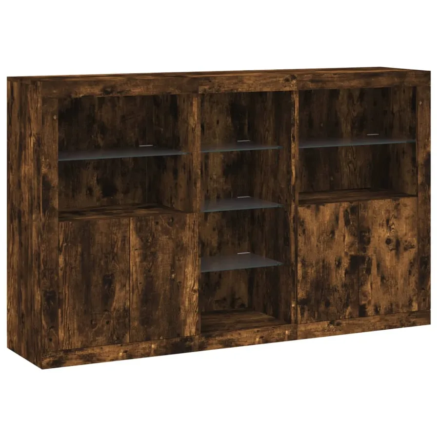 Buffet avec lumières LED chêne fumé 162x37x100 cm - 3