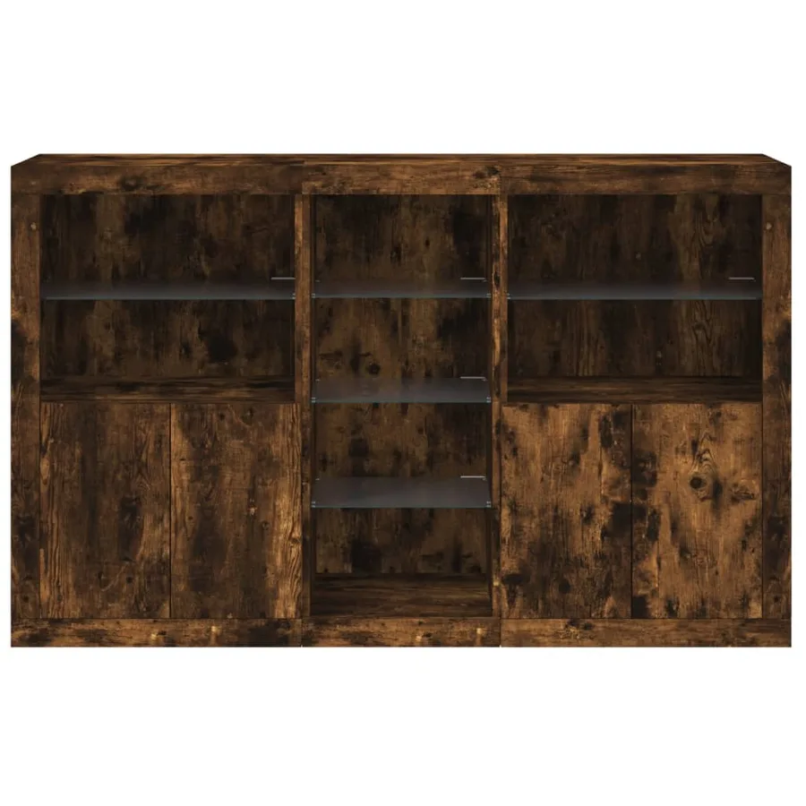 Buffet avec lumières LED chêne fumé 162x37x100 cm - 6