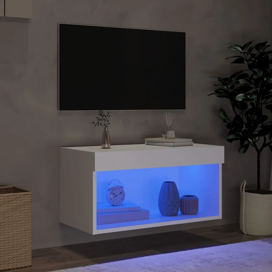 Meuble TV avec lumières LED blanc 60x30x30 cm - 3