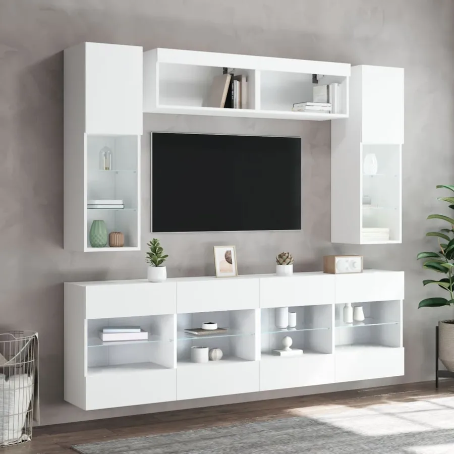 Ensemble de meubles TV muraux 6 pcs avec lumières LED blanc - 4