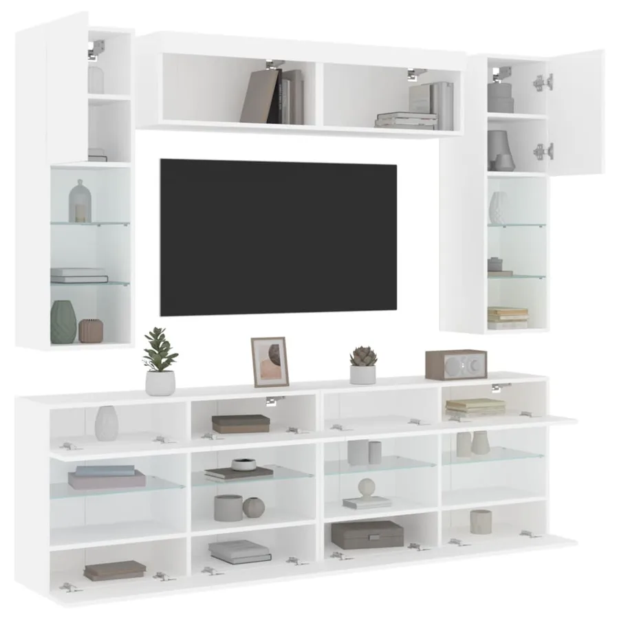 Ensemble de meubles TV muraux 6 pcs avec lumières LED blanc - 5