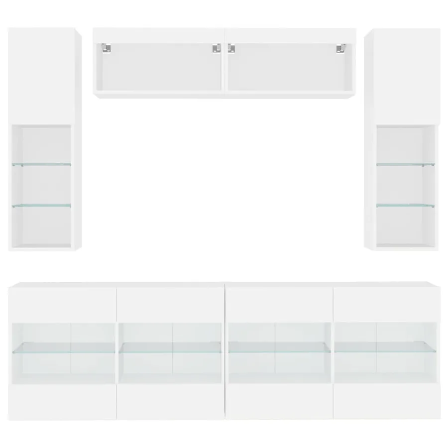 Ensemble de meubles TV muraux 6 pcs avec lumières LED blanc - 6