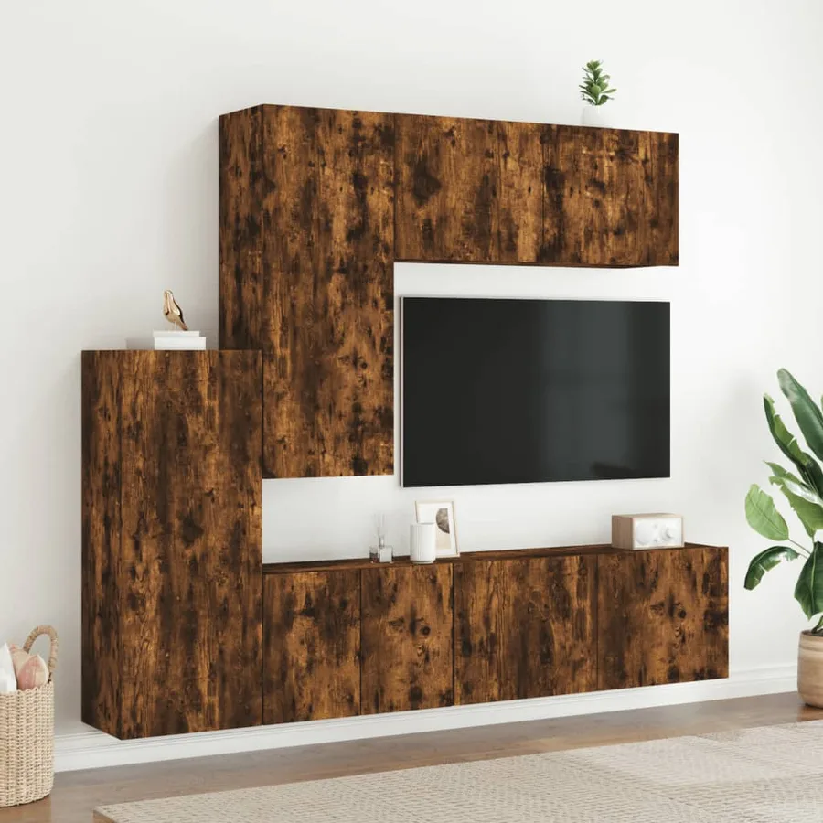 Unités murales TV 5 pcs chêne fumé bois d'ingénierie - 3