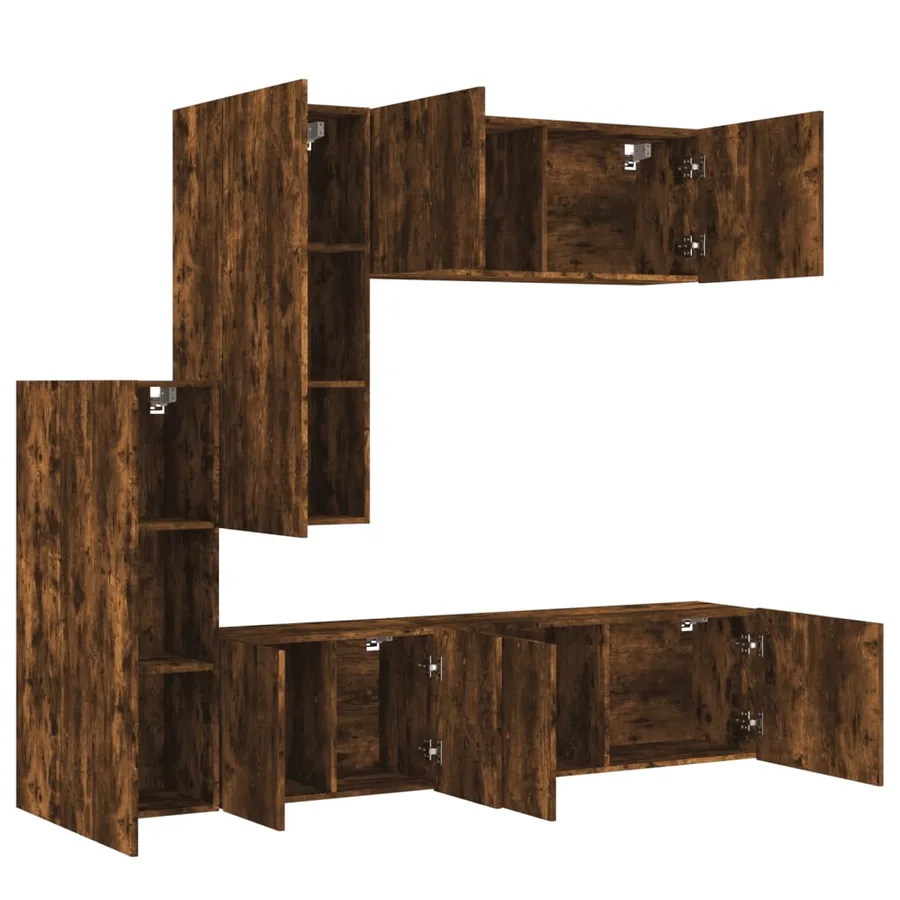 Unités murales TV 5 pcs chêne fumé bois d'ingénierie - 4