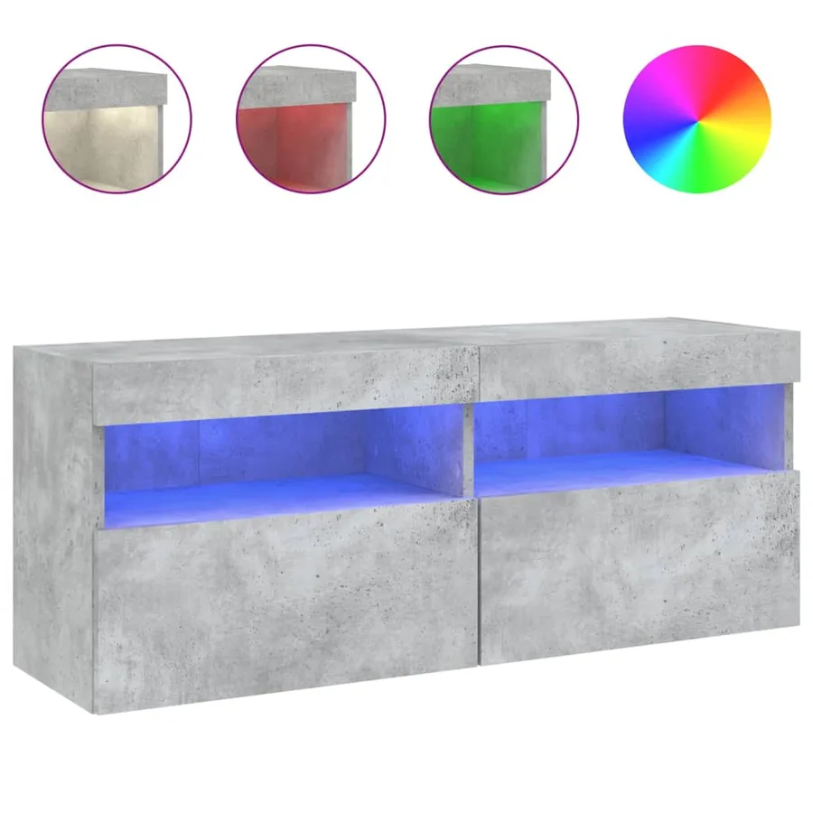 Meuble TV mural avec lumières LED gris béton 100x30x40 cm - 2