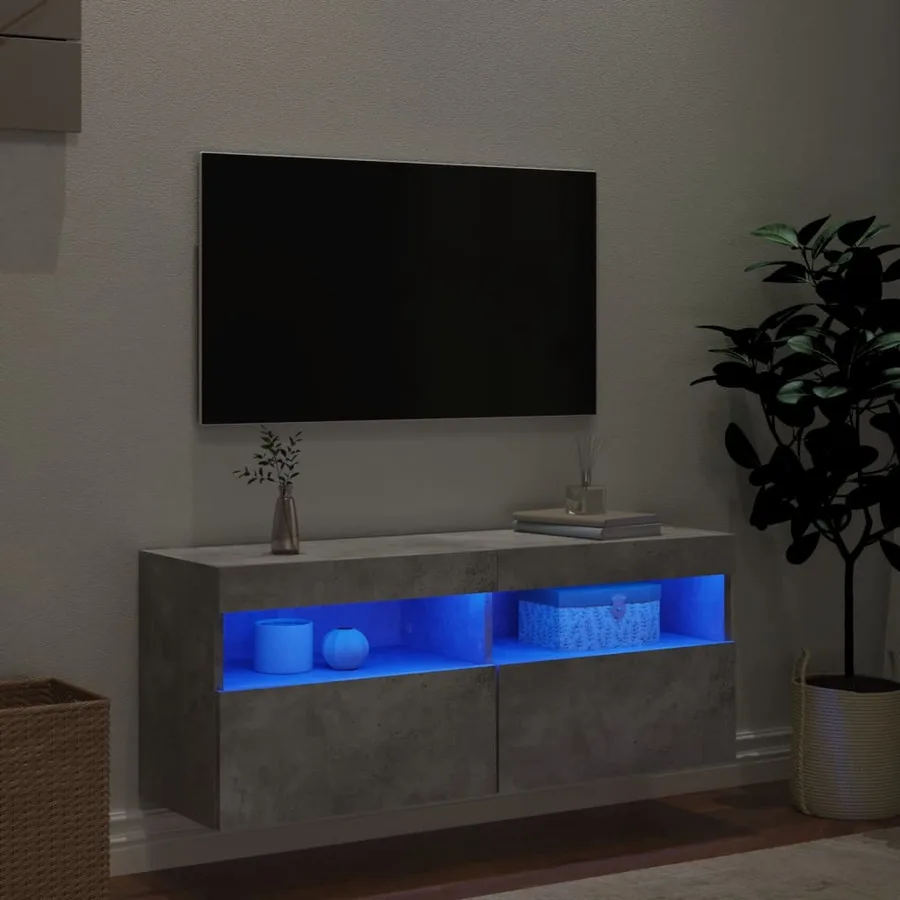 Meuble TV mural avec lumières LED gris béton 100x30x40 cm - 4