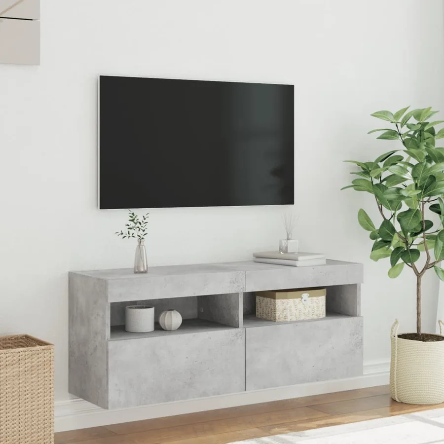 Meuble TV mural avec lumières LED gris béton 100x30x40 cm - 5