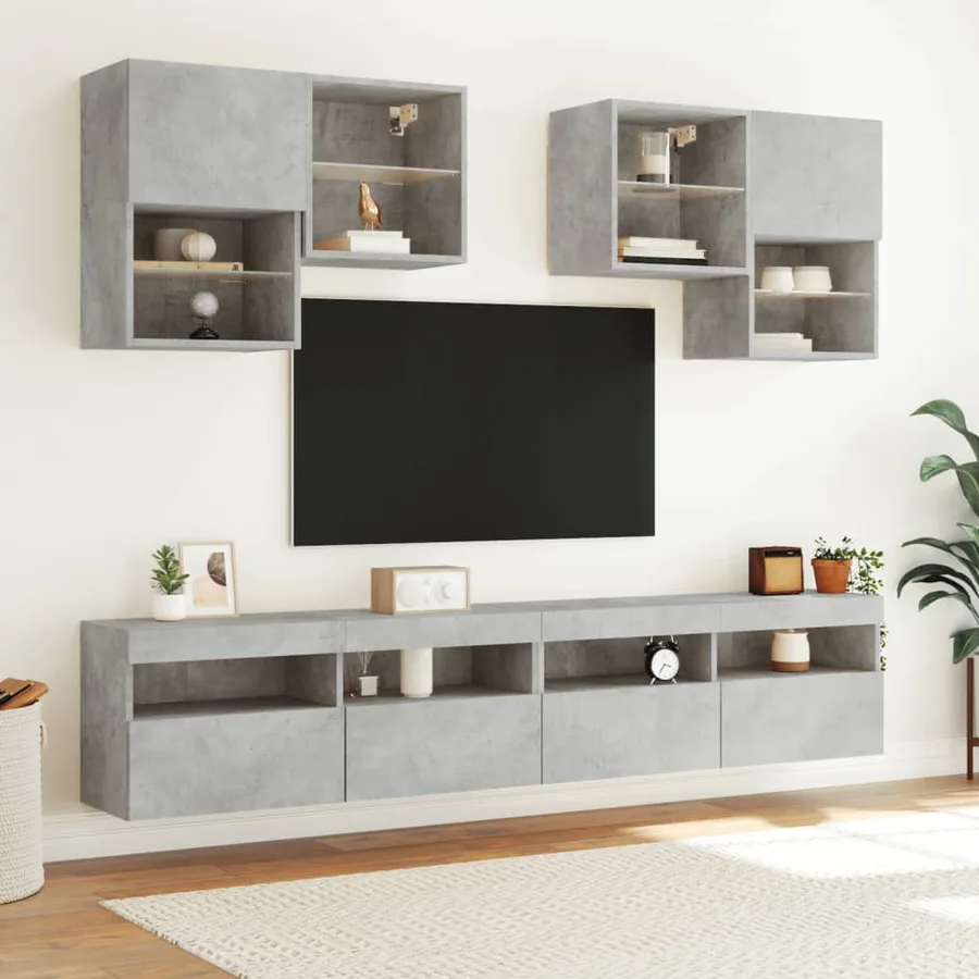 Meuble TV mural avec lumières LED gris béton 100x30x40 cm - 6