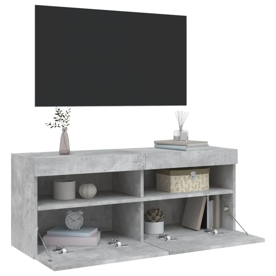 Meuble TV mural avec lumières LED gris béton 100x30x40 cm - 7