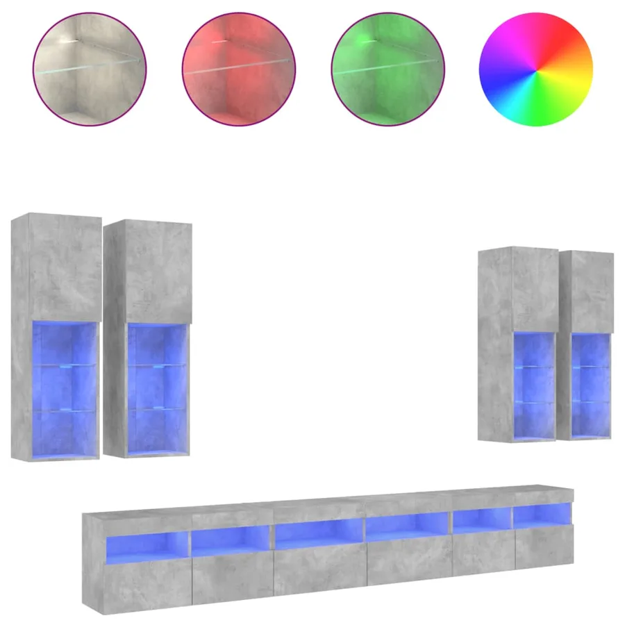Ensemble de meubles TV muraux 7pcs et lumières LED gris béton - 2