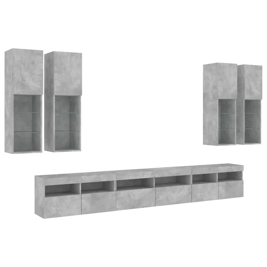 Ensemble de meubles TV muraux 7pcs et lumières LED gris béton - 3